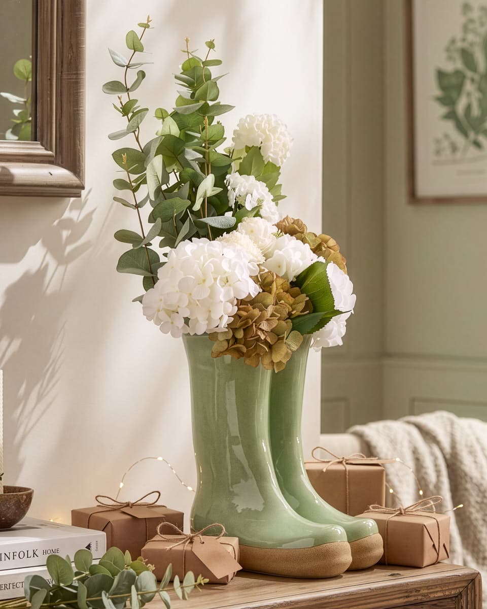 Green Hues Bouquet with Welly Vase