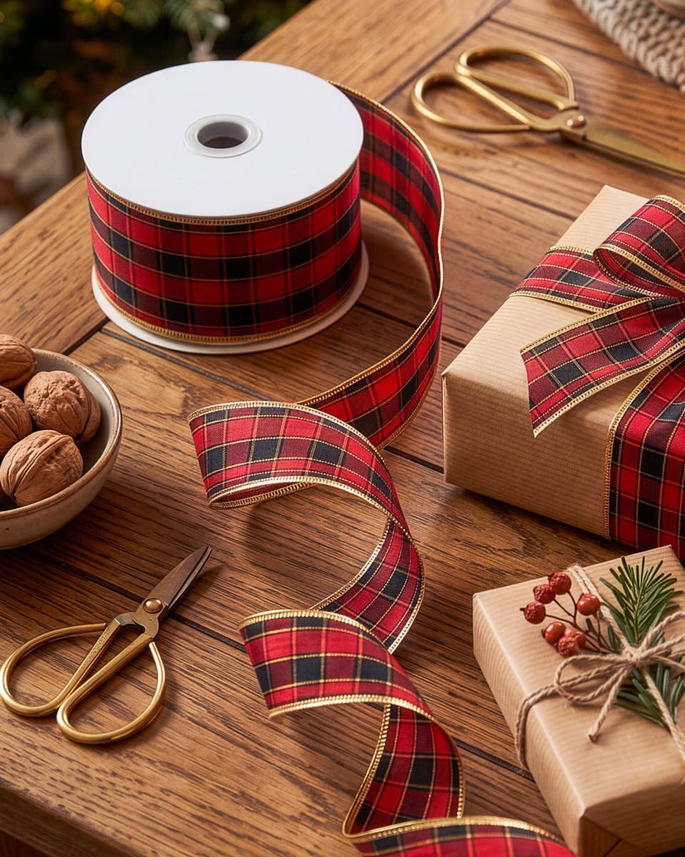 Red and Black Tartan Ribbon 9m